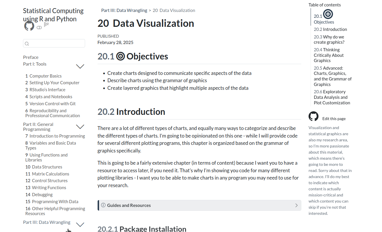 Screenshot of the data visualization basics chapter of the textbook, found at https://srvanderplas.github.io/stat-computing-r-python/part-wrangling/02b-graphics.html.