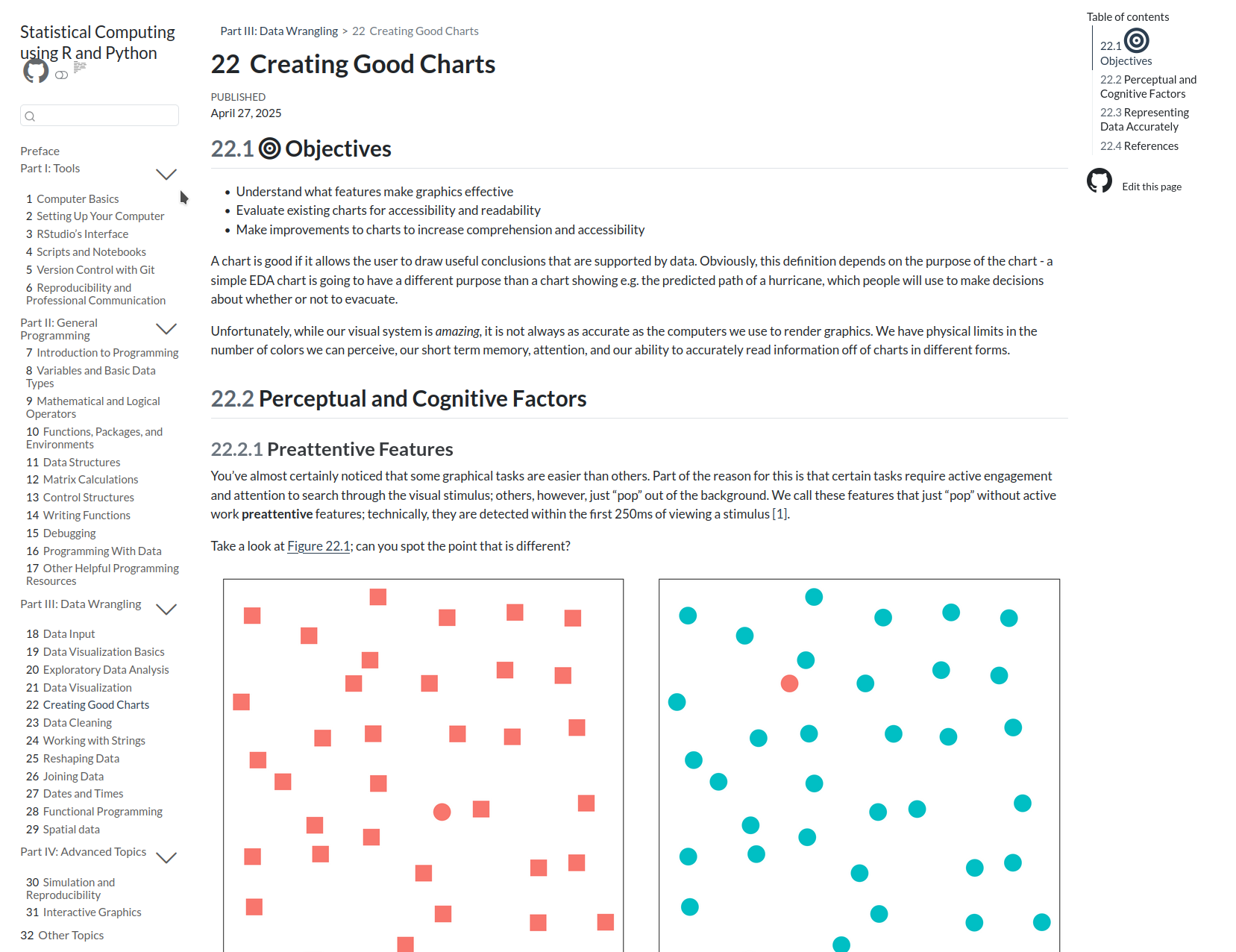Screenshot of the first section of the [textbook chapter on good graphics](https://srvanderplas.github.io/stat-computing-r-python/part-wrangling/02c-good-graphics.html).